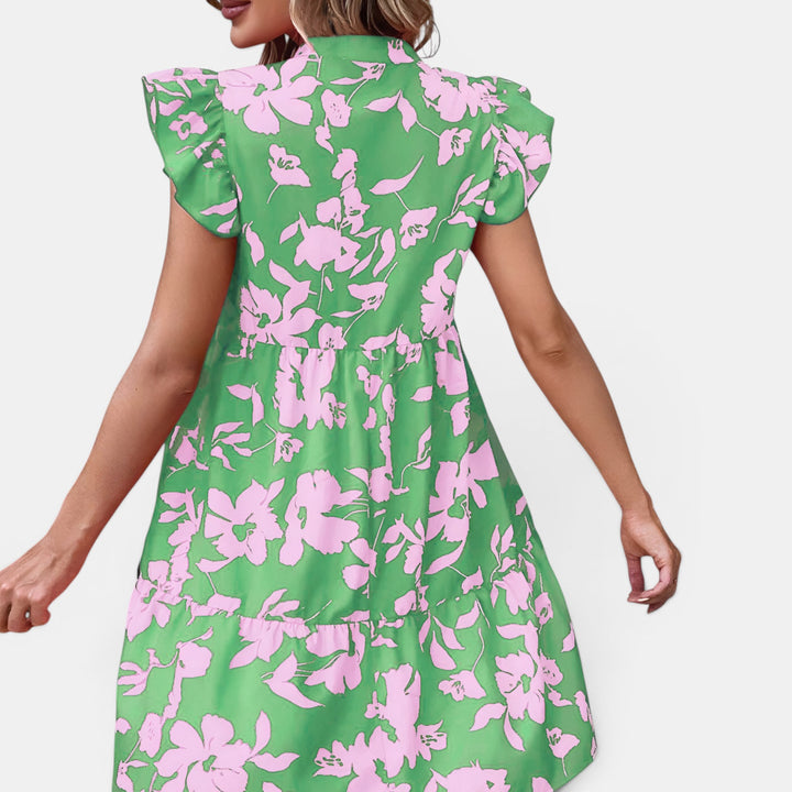 Penny | Mini Floral Dress with V-Neck, Ruffle Flutter Sleeves and Tiered Skirt