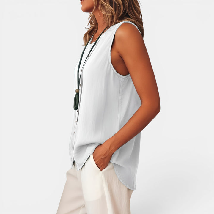 Eugenia | Sleeveless Vest Top with Asymmetric Button Detail
