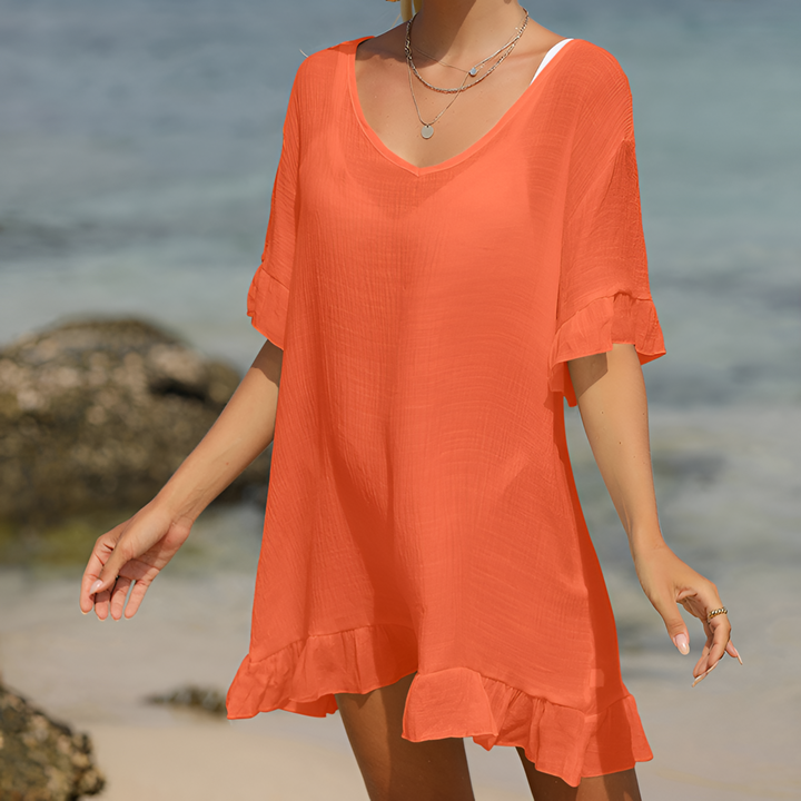 Stella | V-Neck Frill Hem Beach Cover-Up