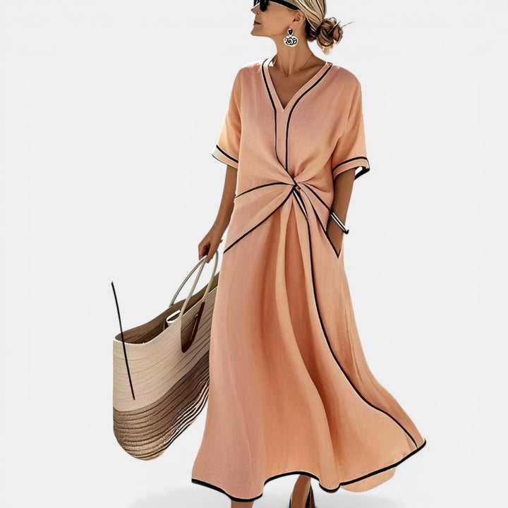 Ramona | Wrap V-Neck Contrast Trim Maxi Dress
