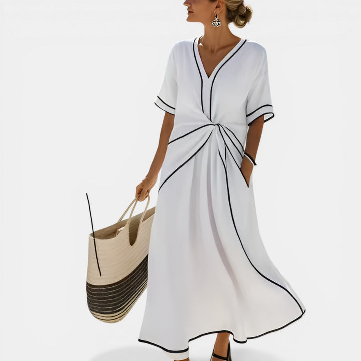 Ramona | Wrap V-Neck Contrast Trim Maxi Dress