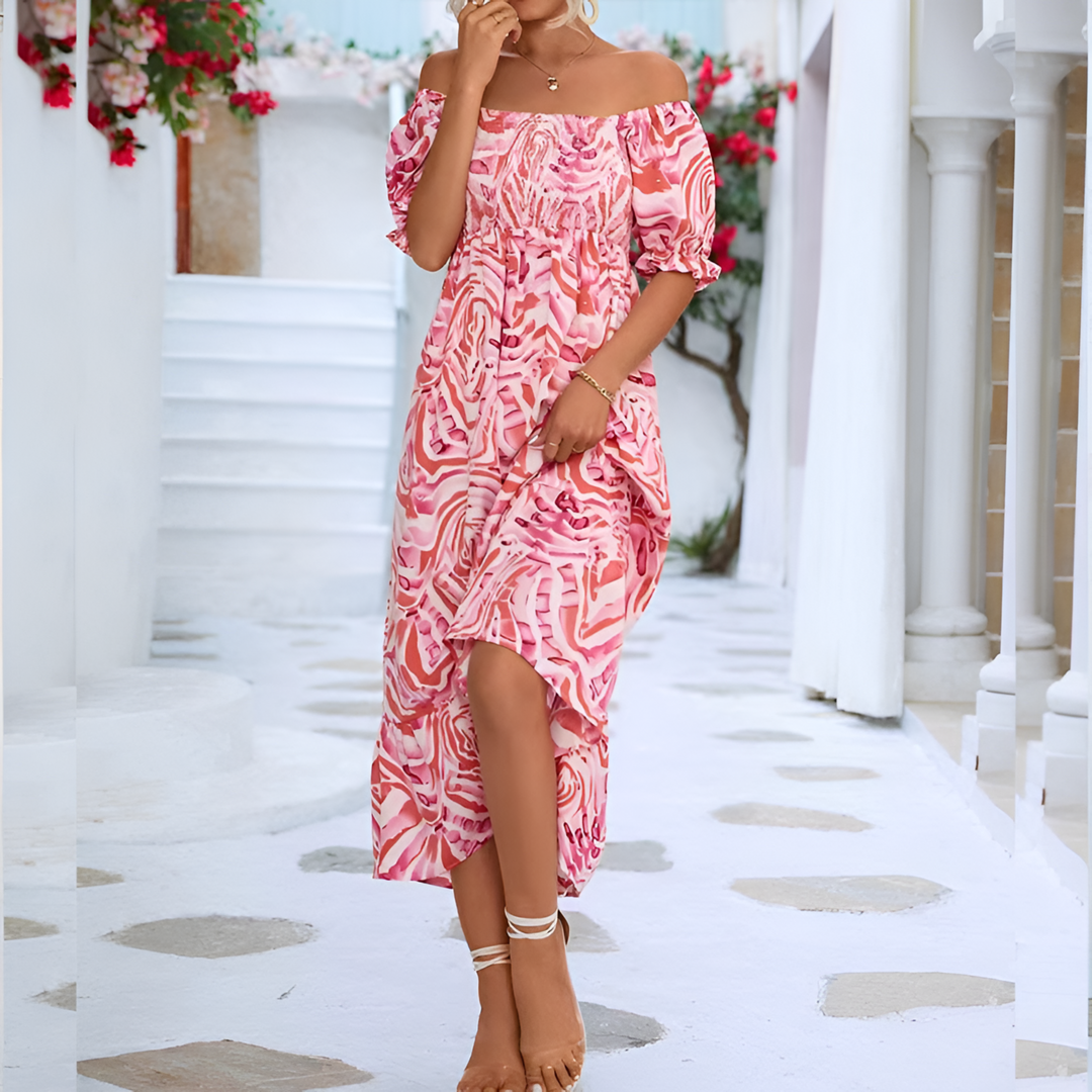 Rosemary | Off-Shoulder Smocked Midi Dress