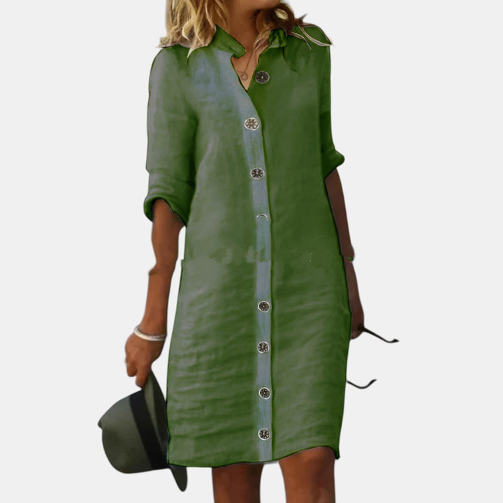 Brenda | Button-Front Half Sleeve Midi Dress