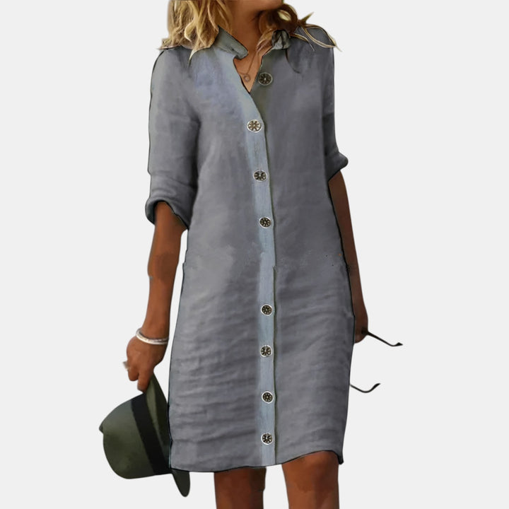 Brenda | Button-Front Half Sleeve Midi Dress