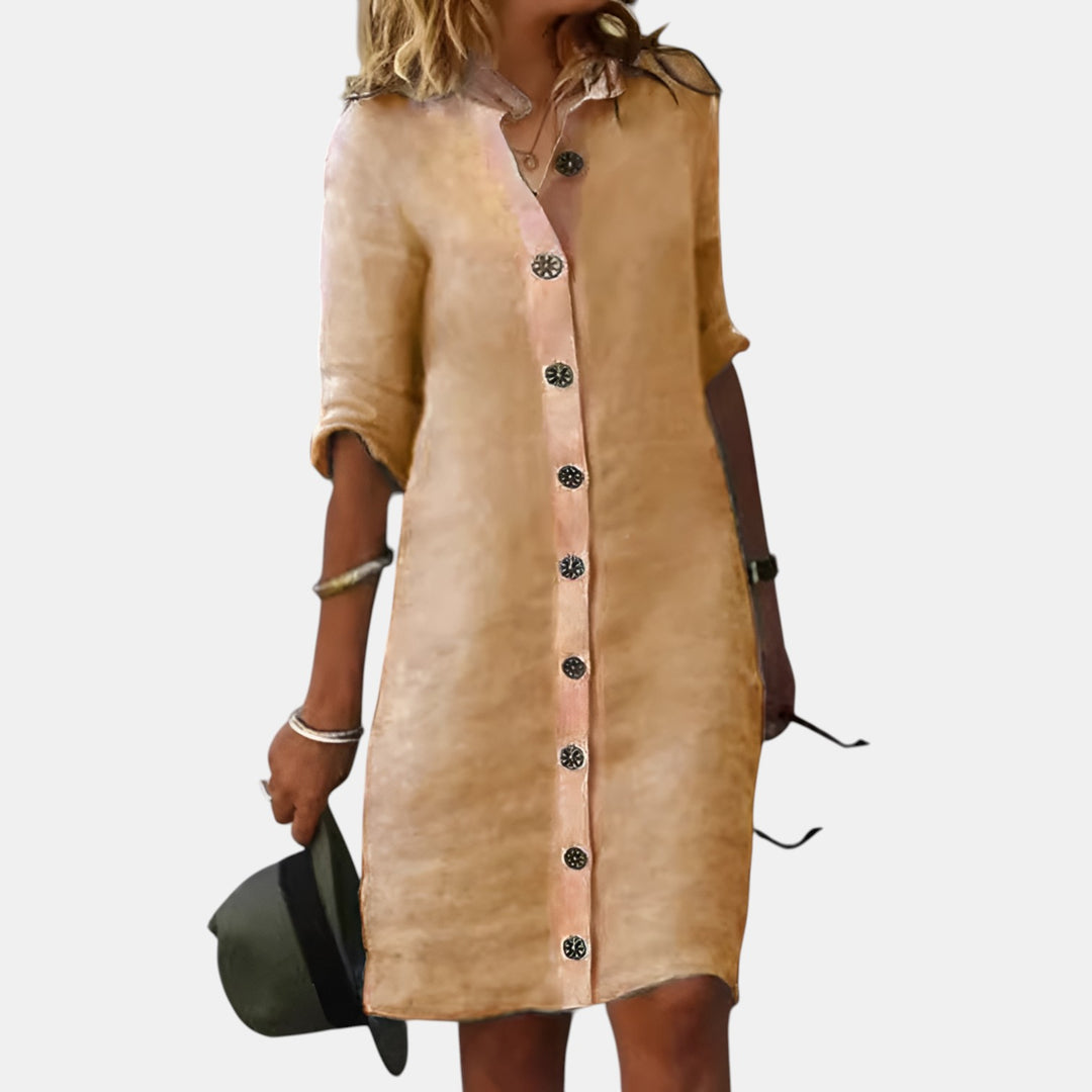 Brenda | Button-Front Half Sleeve Midi Dress