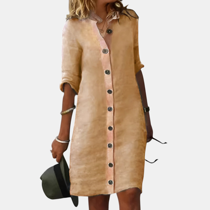 Brenda | Button-Front Half Sleeve Midi Dress