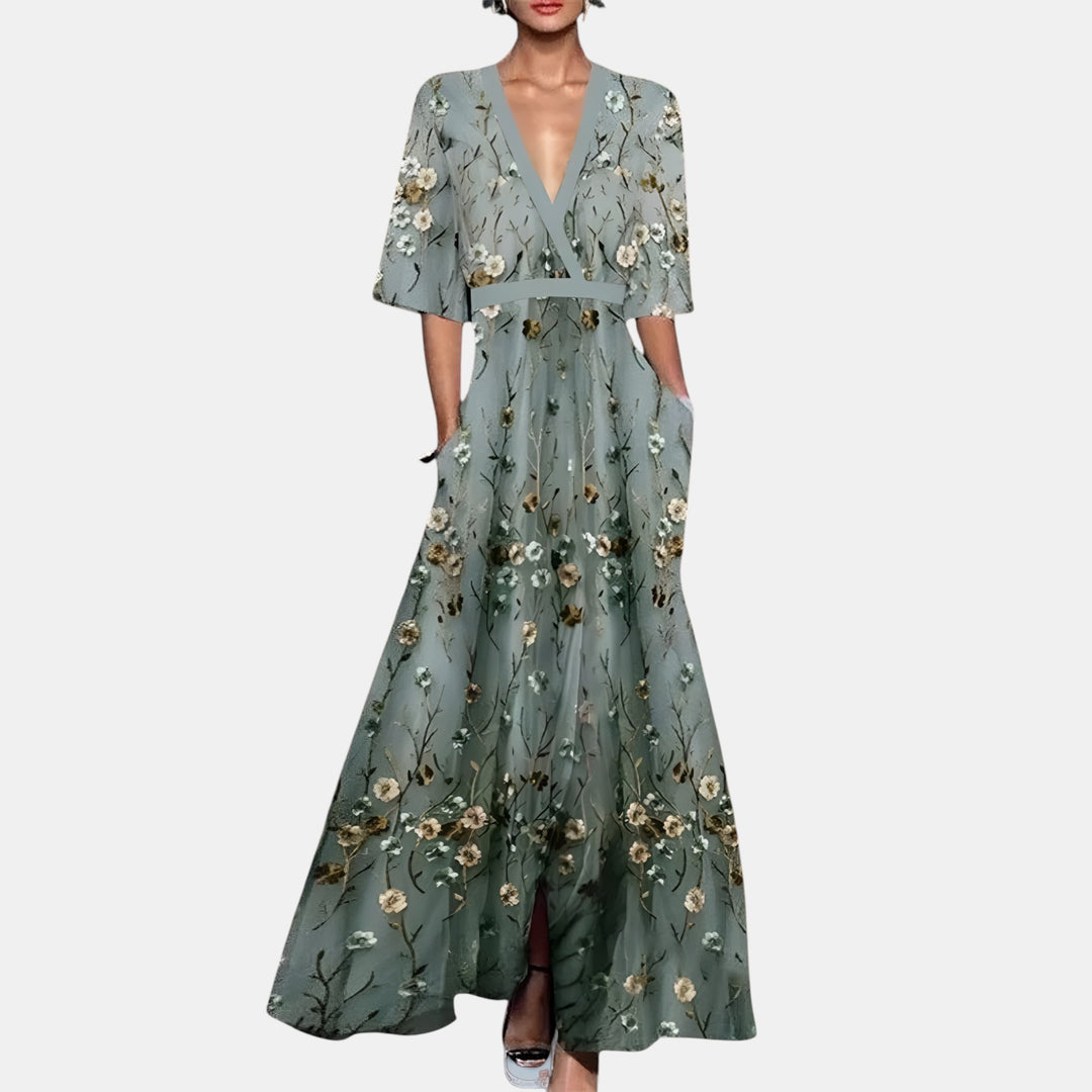 Jessica | Floral Maxi Dress with V-Neck and Waist Tie