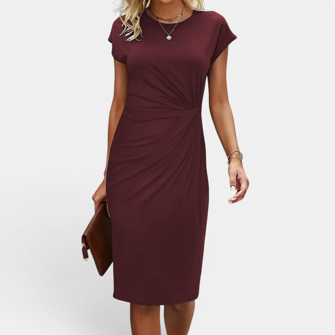Carla | Short Sleeve Sheath Midi Dress with Side Ruching
