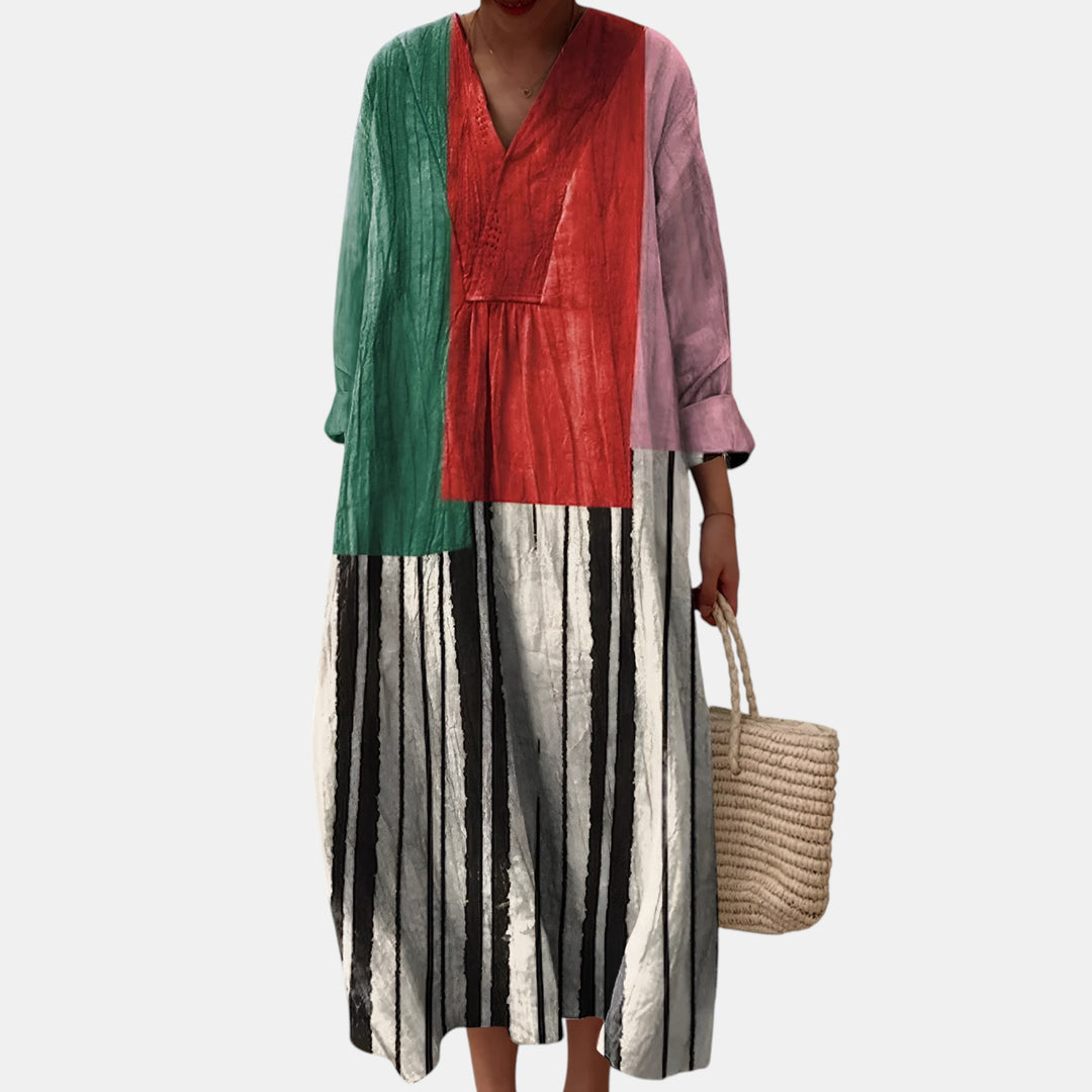 Darlene | Patchwork Print Long Sleeve Maxi Dress