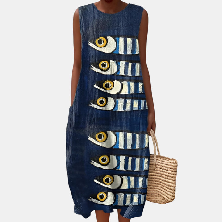 Jacqueline | Sleeveless Printed Midi Dress with Pockets
