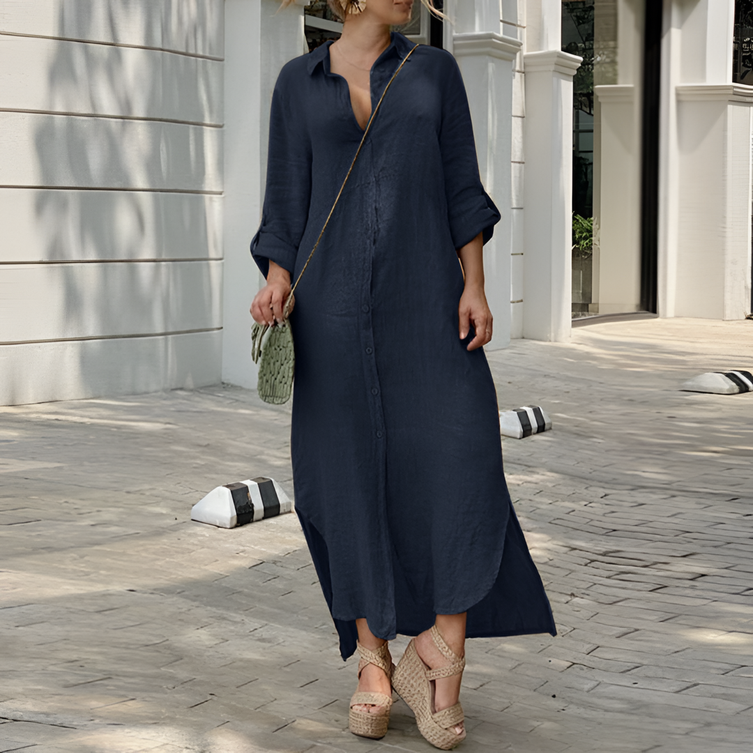 Helen | Long Sleeve Maxi Shirt Dress
