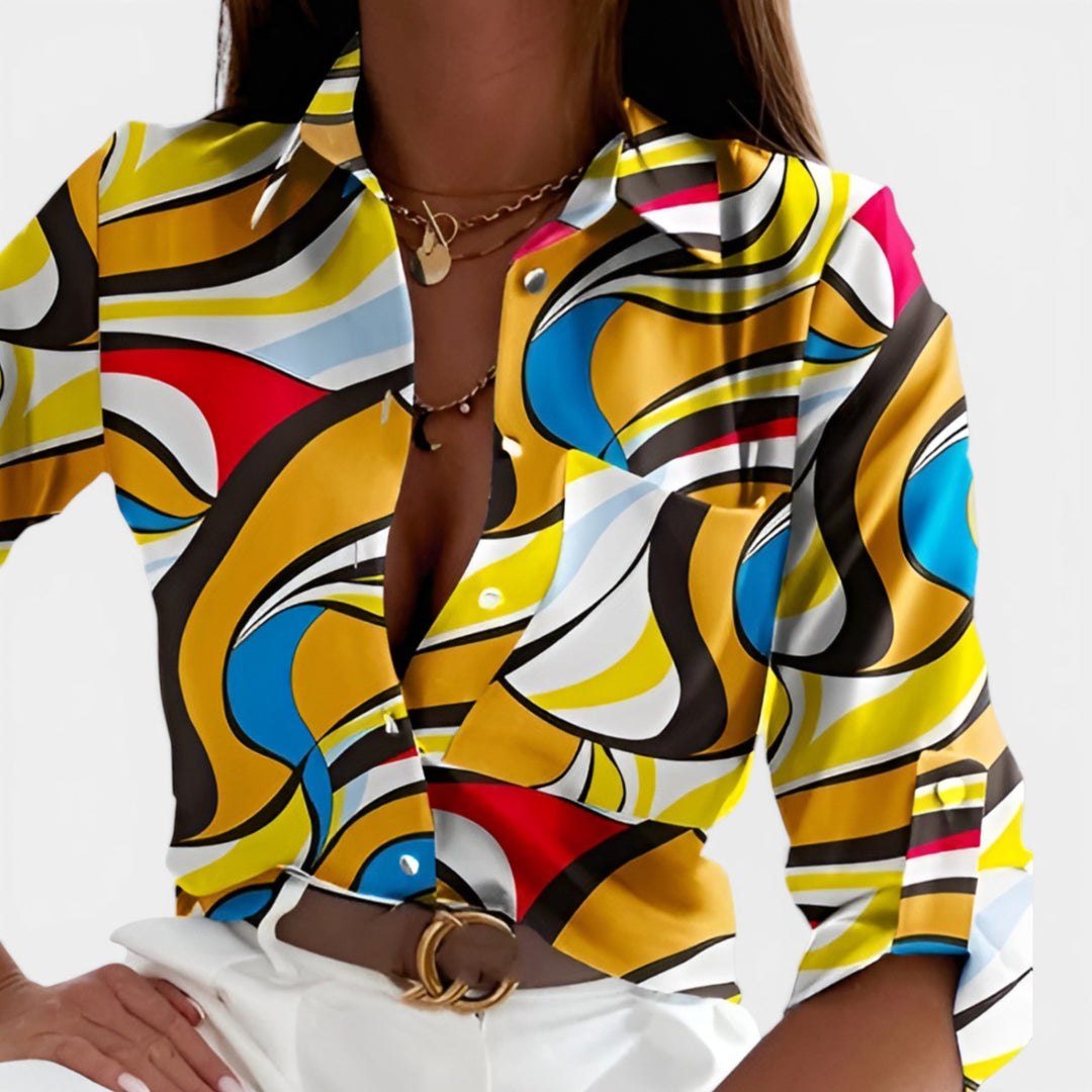 Henrietta | Printed Long Sleeve Collared Blouse