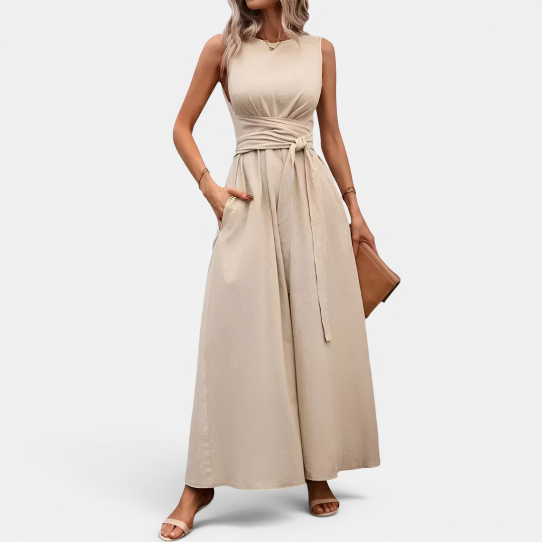 Phyllis | Sleeveless Maxi Dress with Tie-Back and Side Pockets