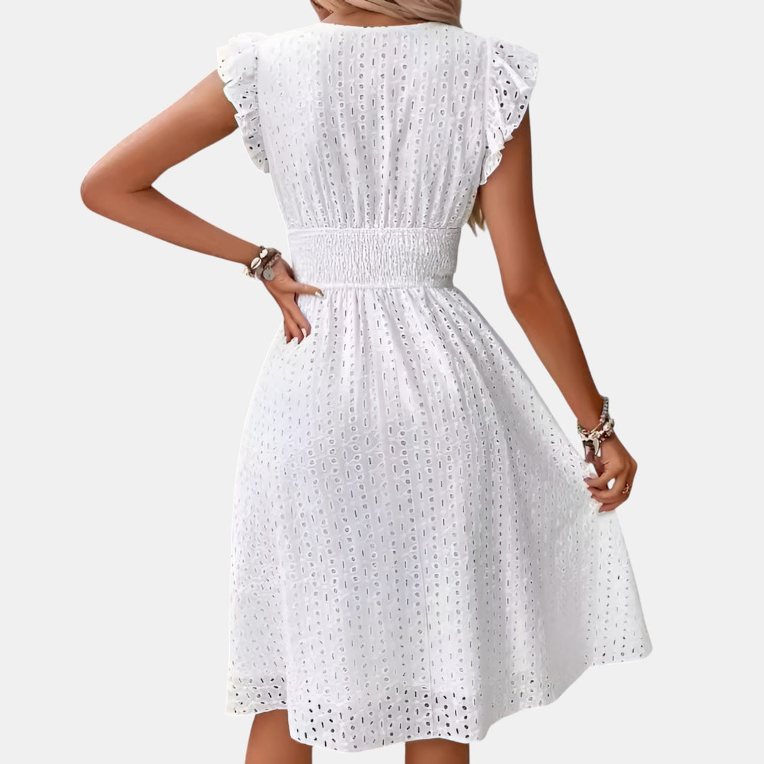 Marguerite | Flutter Sleeve Eyelet Midi Dress
