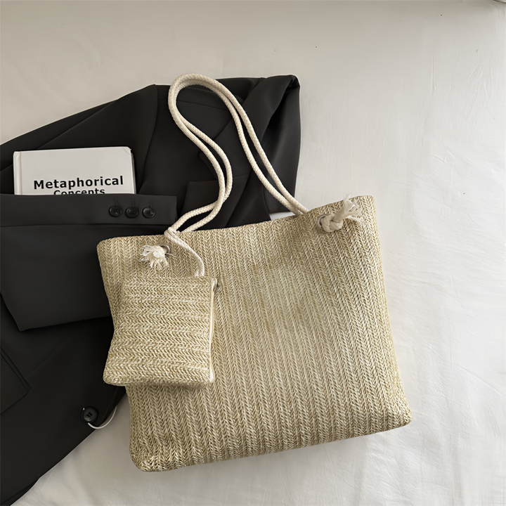 Nadine | Woven Rope Handle Tote Bag Set
