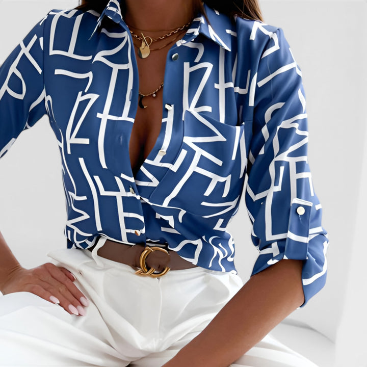 Henrietta | Printed Long Sleeve Collared Blouse
