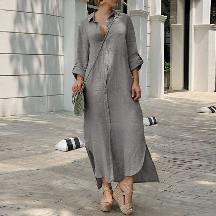 Helen | Long Sleeve Maxi Shirt Dress