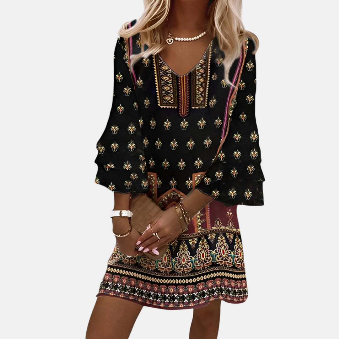 Brenda | V-Neck Mini Dress with Bell Sleeves
