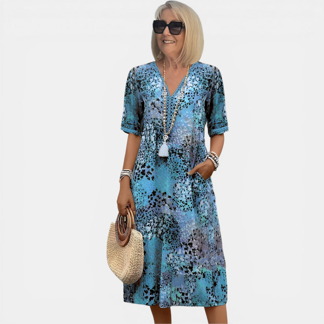 Marlene | Mixed Print V-Neck Midi Dress