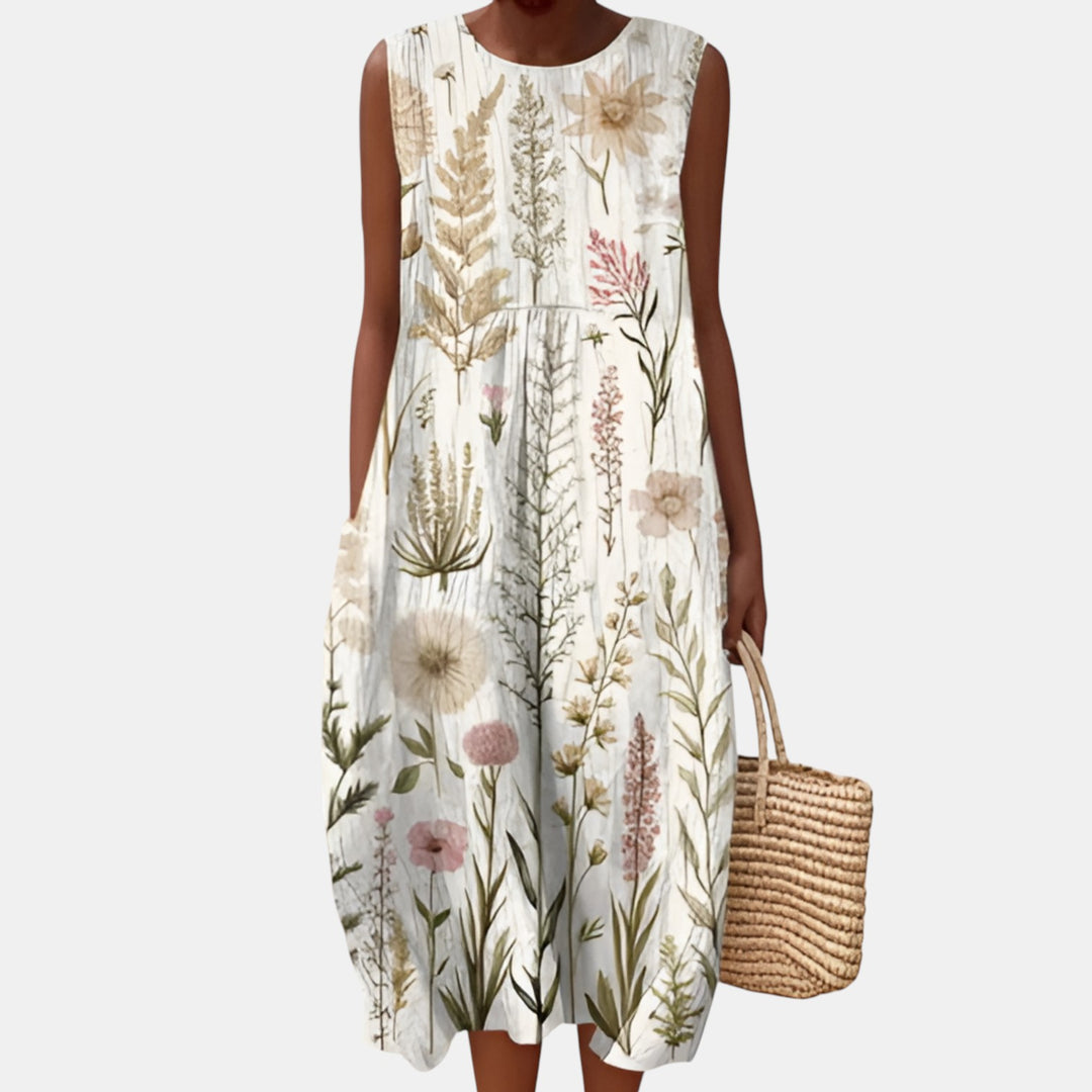 Jacqueline | Sleeveless Printed Midi Dress with Pockets