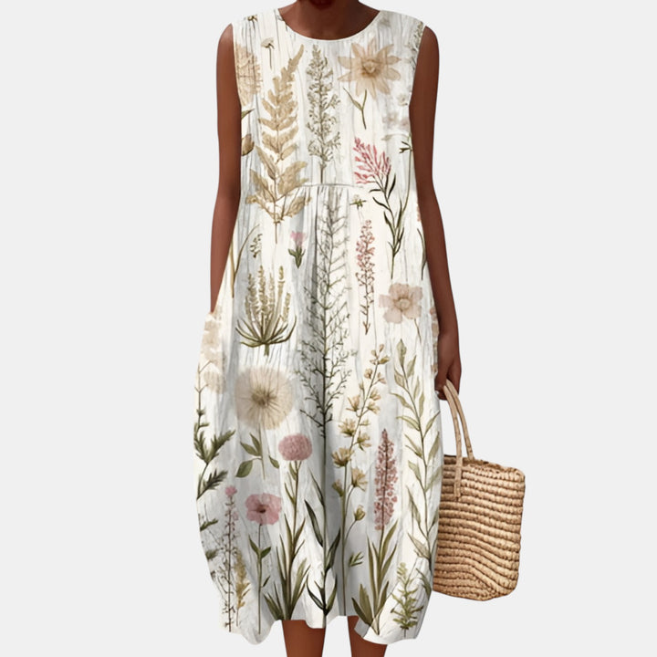 Jacqueline | Sleeveless Printed Midi Dress with Pockets