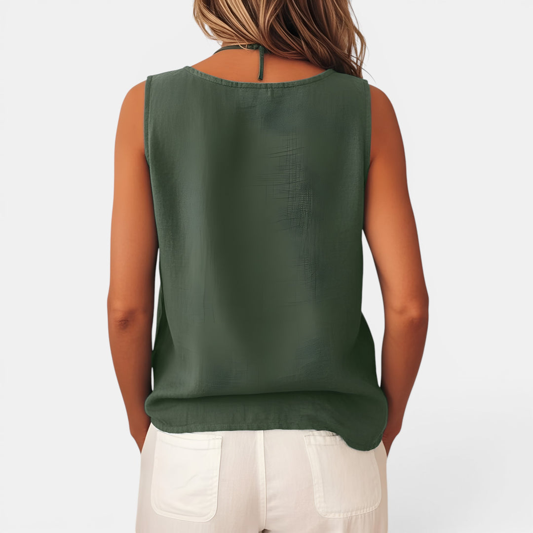 Eugenia | Sleeveless Vest Top with Asymmetric Button Detail