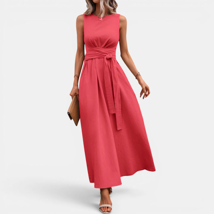 Phyllis | Sleeveless Maxi Dress with Tie-Back and Side Pockets