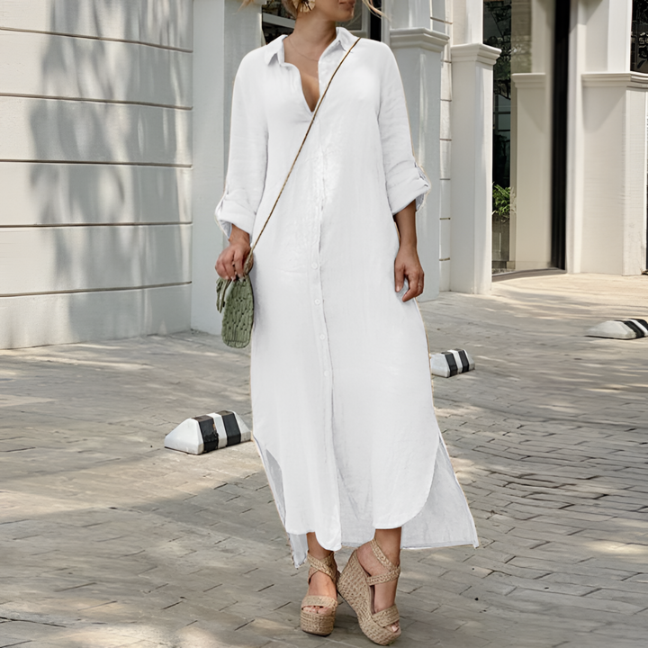 Helen | Long Sleeve Maxi Shirt Dress