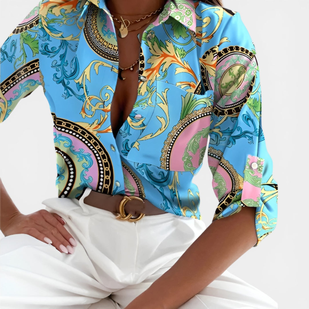 Henrietta | Printed Long Sleeve Collared Blouse