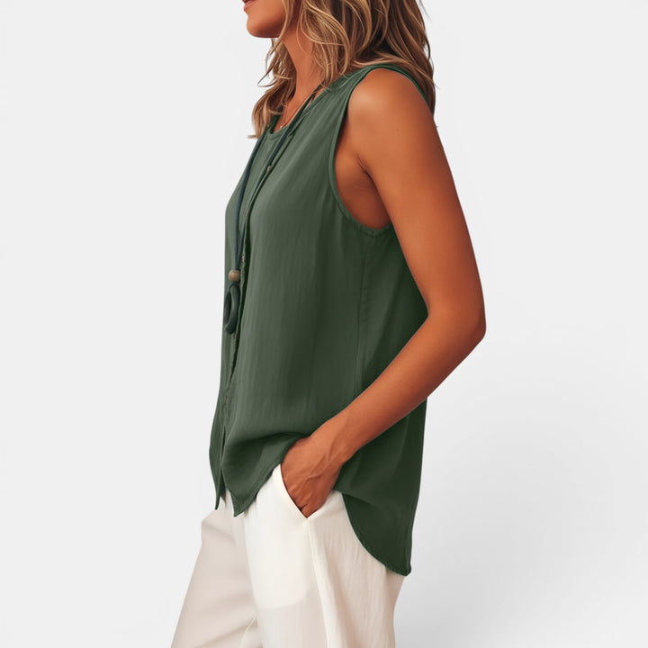 Eugenia | Sleeveless Vest Top with Asymmetric Button Detail