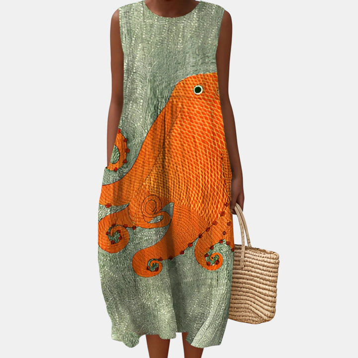 Jacqueline | Sleeveless Printed Midi Dress with Pockets