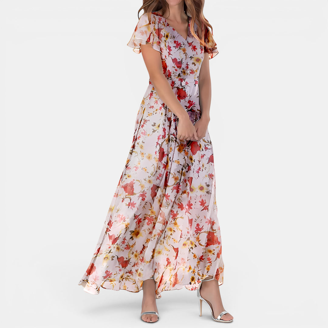 Constance | Off-Shoulder Floral Maxi Dress with Flutter Sleeves