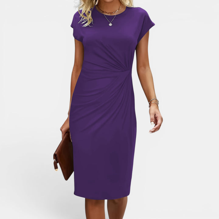 Carla | Short Sleeve Sheath Midi Dress with Side Ruching