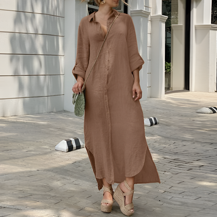 Helen | Long Sleeve Maxi Shirt Dress