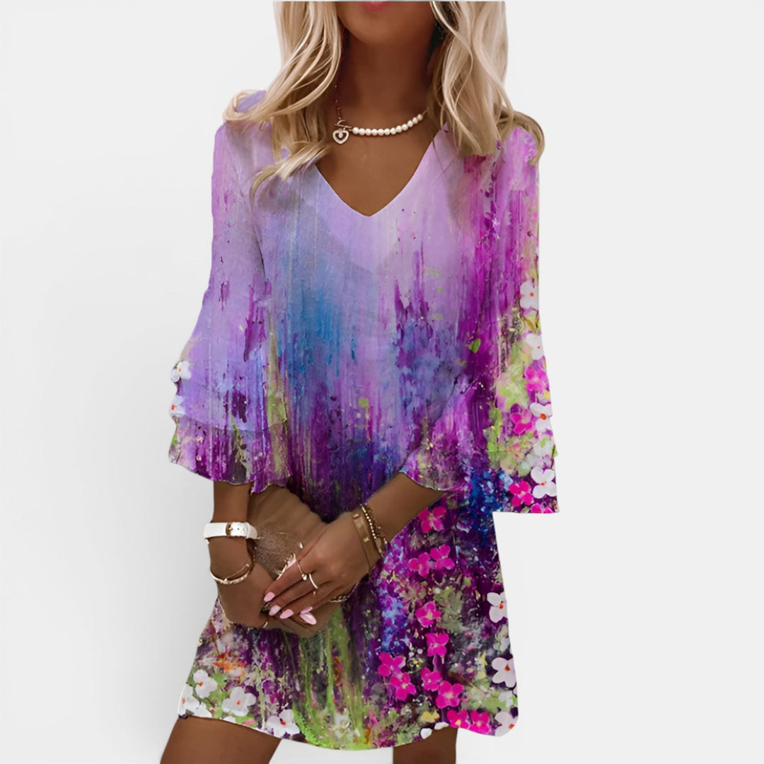 Brenda | V-Neck Mini Dress with Bell Sleeves