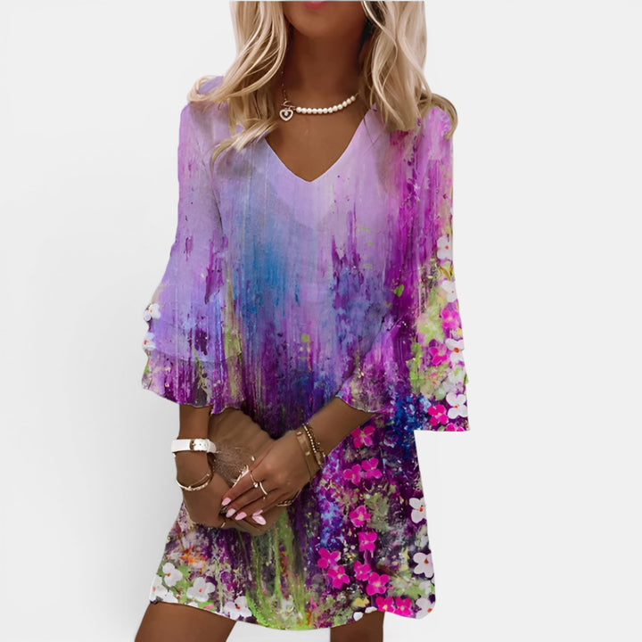 Brenda | V-Neck Mini Dress with Bell Sleeves