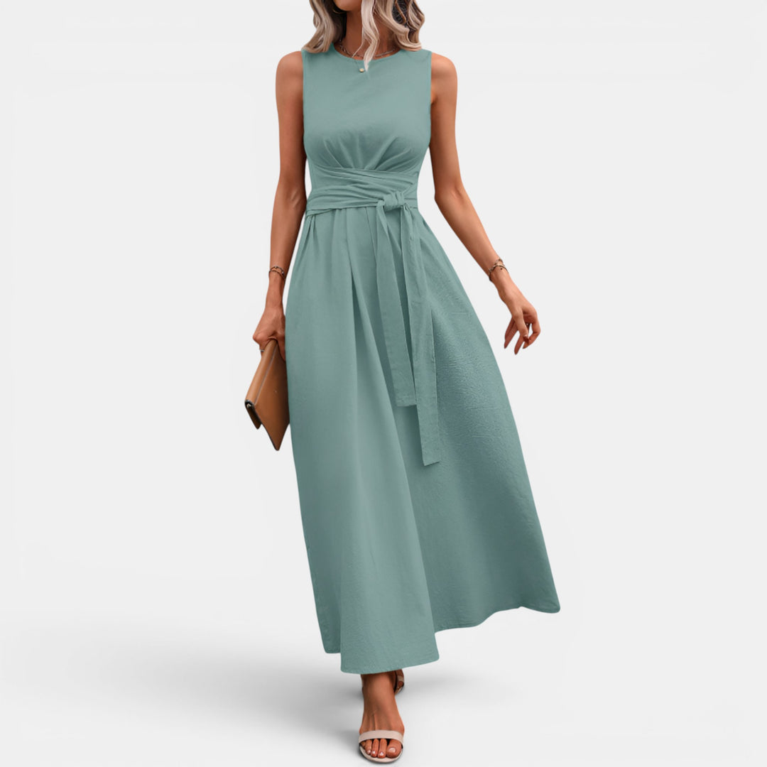 Phyllis | Sleeveless Maxi Dress with Tie-Back and Side Pockets