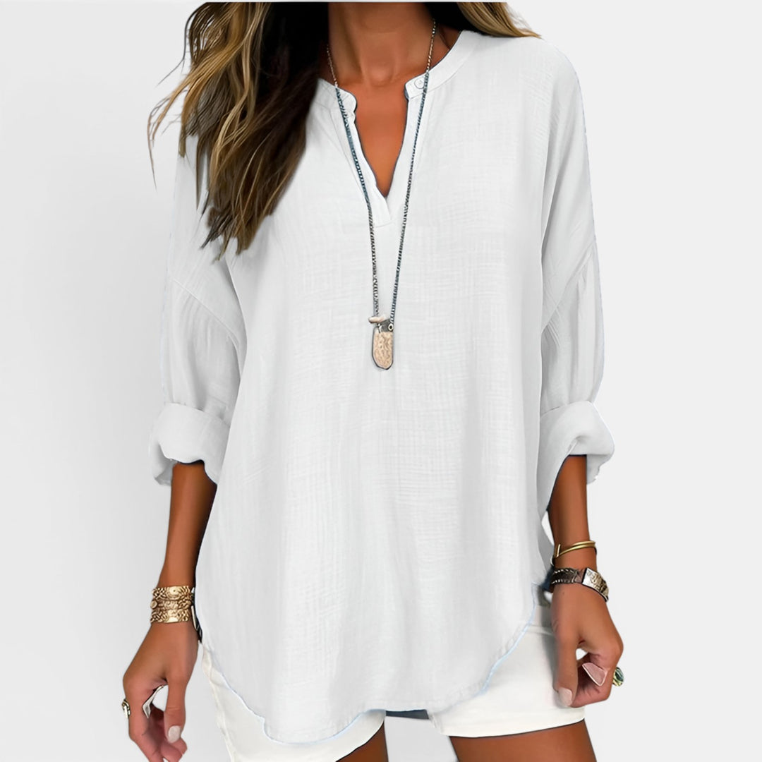 Georgia | Long Sleeve V-Neck Top with Rollable Sleeves