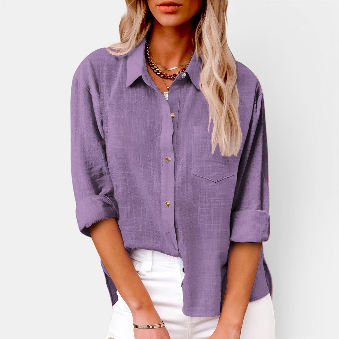 Ellie | Long Sleeve Button-Front Shirt with Chest Pocket