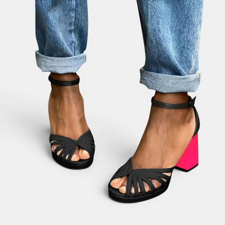 Harriet | Open Toe Block Heel Sandal with Ankle Strap