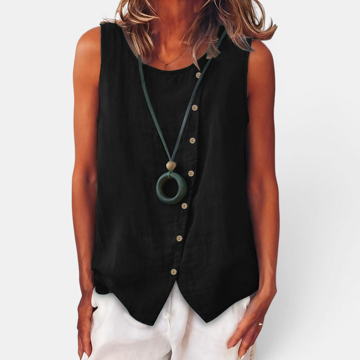 Eugenia | Sleeveless Vest Top with Asymmetric Button Detail