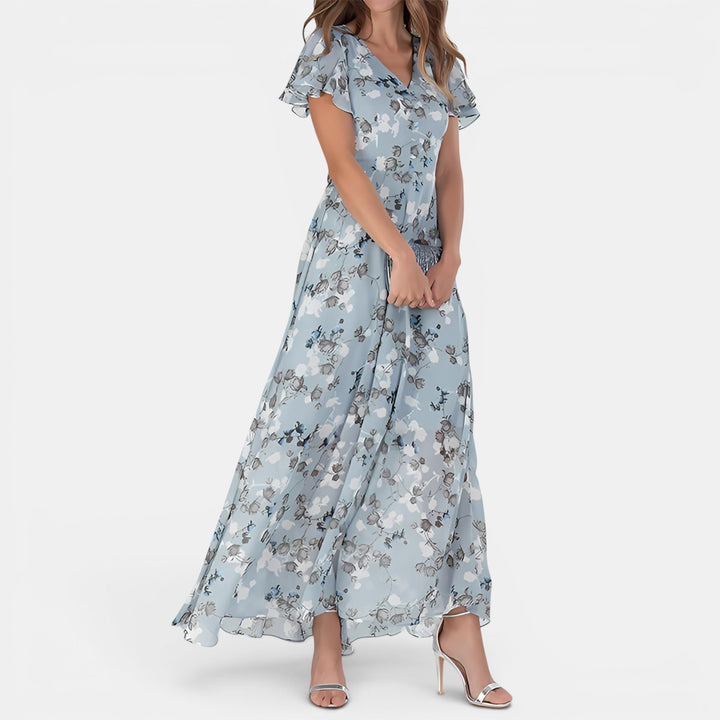 Constance | Off-Shoulder Floral Maxi Dress with Flutter Sleeves