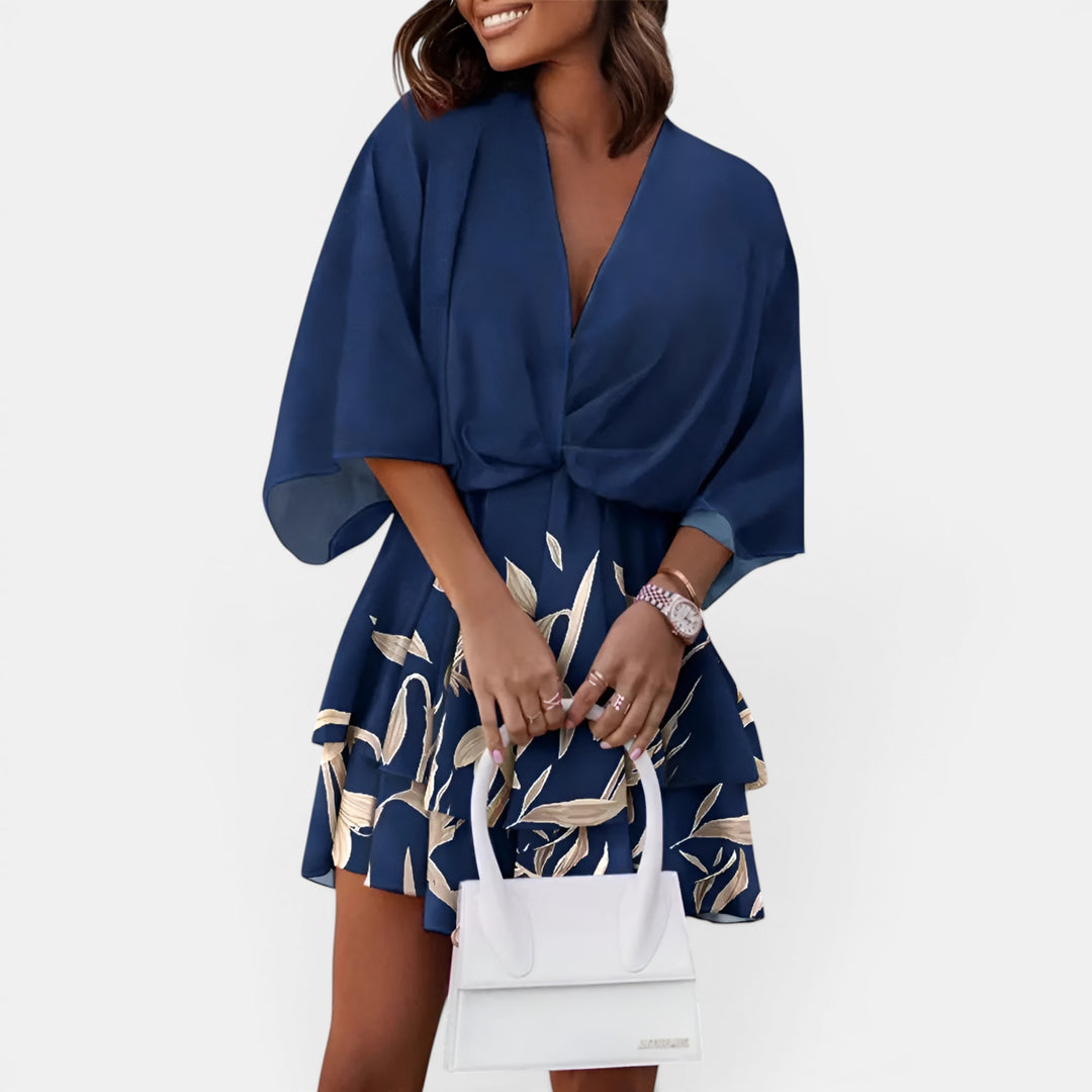 Vivienne | Floral Mini Dress with Twisted Front and Double Ruffle Skirt