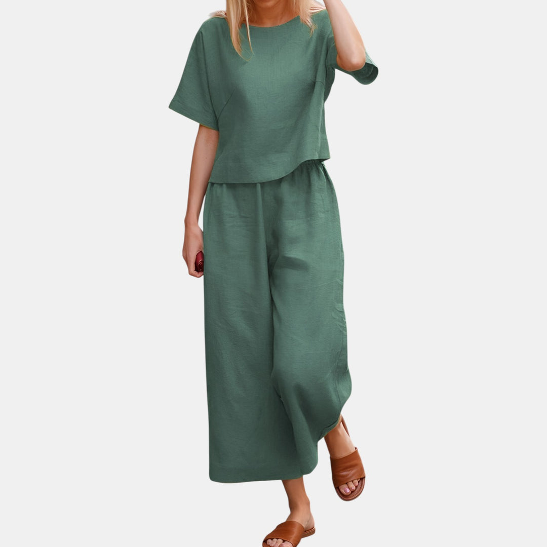 Vera | Short Sleeve Top and Wide-Leg Pants Set