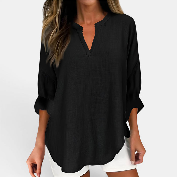 Georgia | Long Sleeve V-Neck Top with Rollable Sleeves