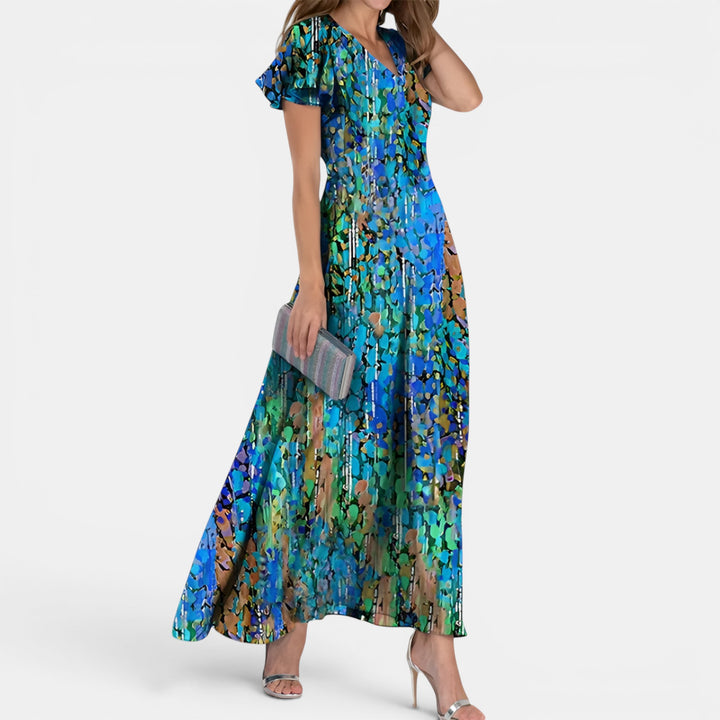 Constance | Off-Shoulder Floral Maxi Dress with Flutter Sleeves