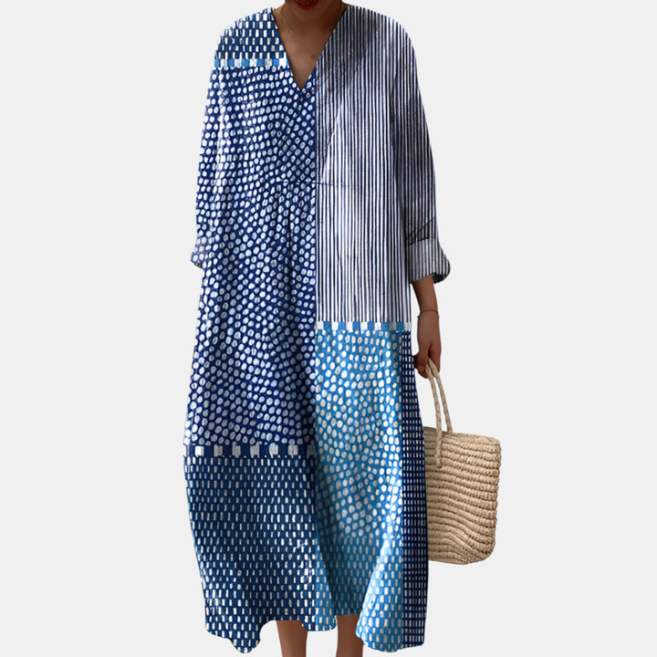 Darlene | Patchwork Print Long Sleeve Maxi Dress