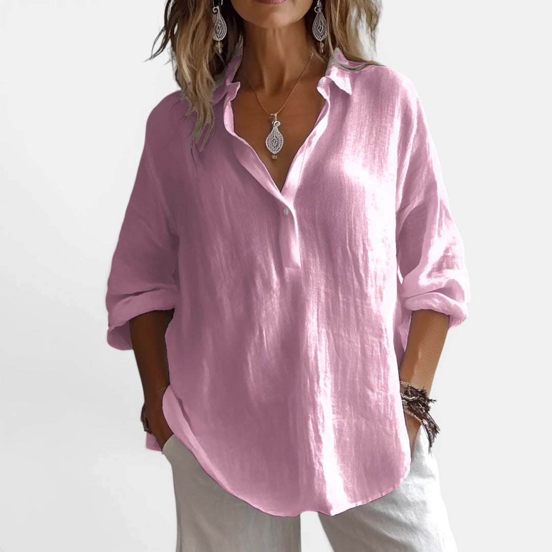 Maxine | Long Sleeve V-Neck Shirt with Partial Button Placket