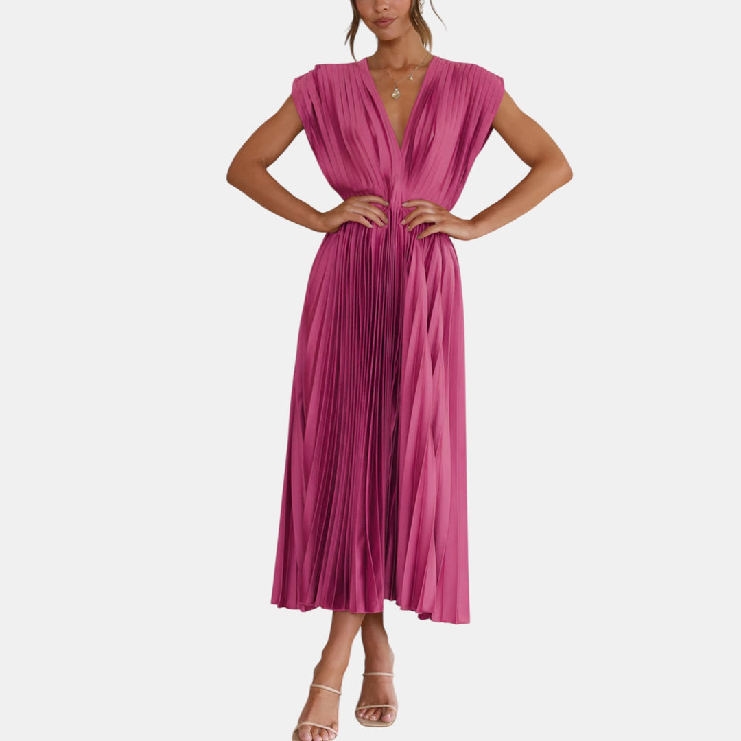 Winifred | Pleated V-Neck Maxi Dress