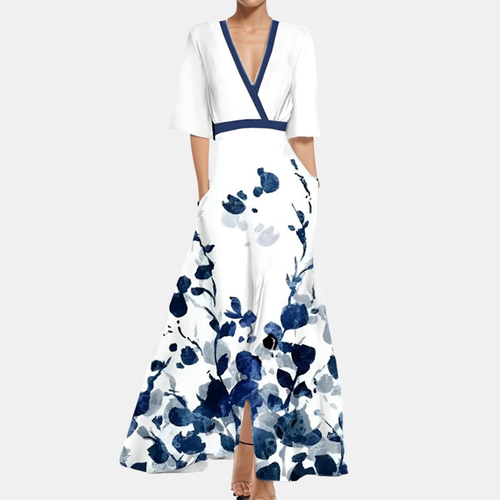Jessica | Floral Maxi Dress with V-Neck and Waist Tie